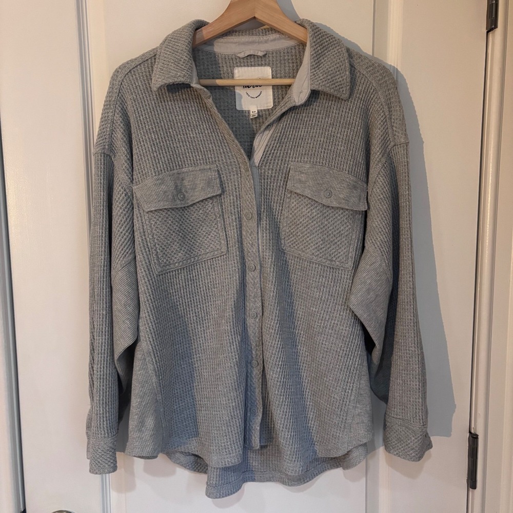 Aerie Lumberjane Waffle Shirt Grey Thermal Button Down Shacket Small